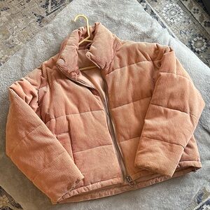 Topshop Blush Corduroy Puffer Jacket